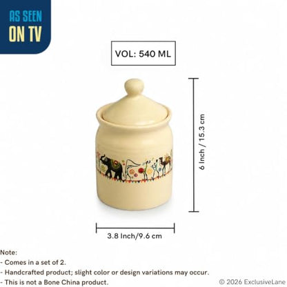 Image 6 of ExclusiveLane Elephant Motif Ceramic Pickle Jars with Lid Set of 2 540 ml