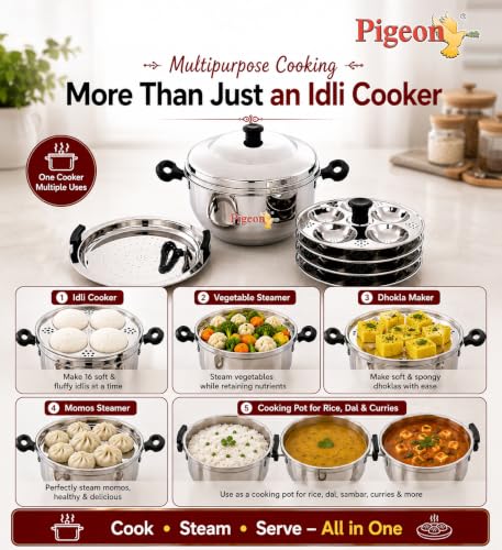 Image 6 of Pigeon Stainless Steel Hot 16 Idly Pot with Steamer - Silver