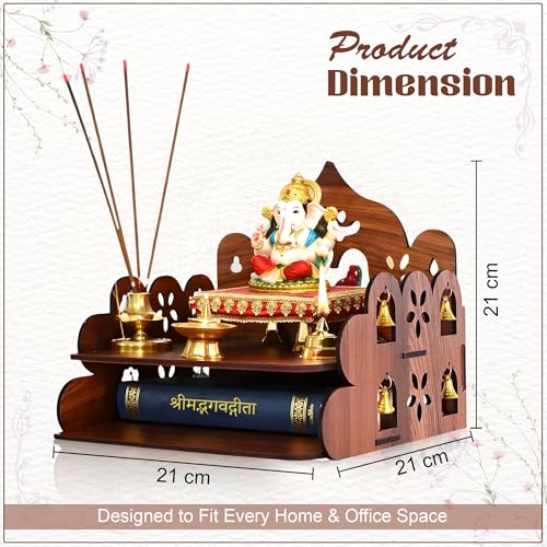 Image 4 of GLUN Small Pooja Mandir for Home Wall Mount & Tabletop Wooden Temple with Bells