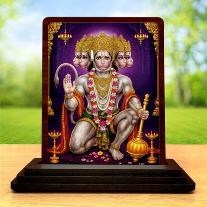 Image 2 of Panchmukhi Hanuman Wooden Idol for Pooja Room 4x5 Inch HD Printed Auspicious Blessing Decor