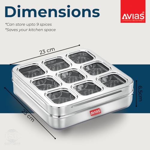Image 6 of AVIAS 9-in-1 Stainless Steel Masala/Spice Box