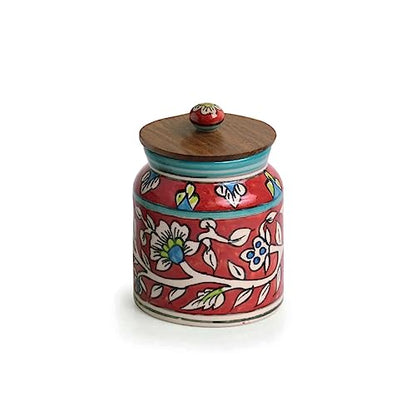 Image 6 of ExclusiveLane Mughal Floral Ceramic Containers with Lid & Tray Set of 2 440 ML