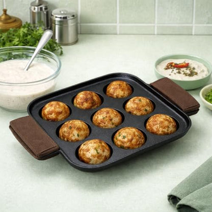 Image 2 of Square Paniyaram Pan / 9 Cavity with Grip for the product EUGOR Super Smooth Cast Iron Square Paniyaram Pan, 9 Cavity