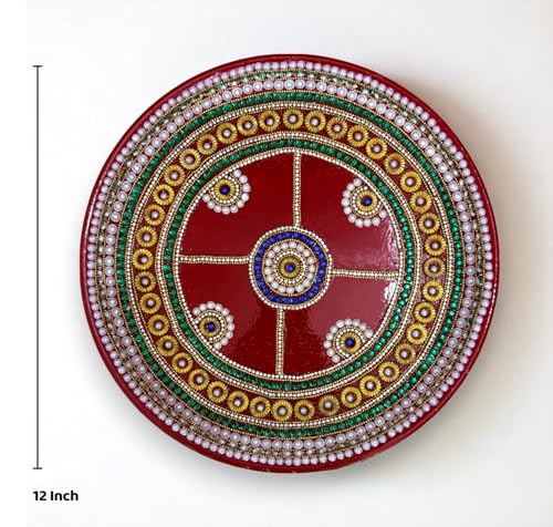 Image 5 of RIA Studio Karva Chauth Pooja Thali Set - Kundan Decorated Stainless Steel 6-Pieces (12 Inch)