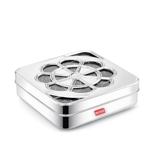 Image 1 of Default Title for the product AVIAS Flora 9 Square Stainless Steel Spice Box With See-Through Glass Lid
