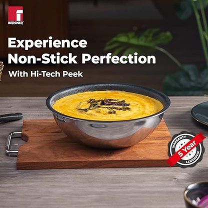 Image 4 of BERGNER Hitech-Peek Triply Stainless Steel Tasla/Tasra Kadai with Steel Lid, 26 cm