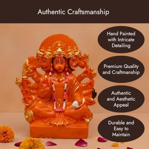 Image 6 of Servdharm Panchmukhi Hanuman Ji Murti 5.9" Orange
