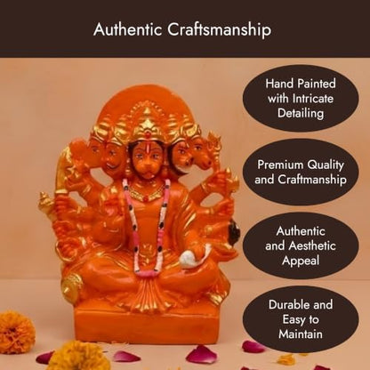 Image 6 of Servdharm Panchmukhi Hanuman Ji Murti 5.9" Orange