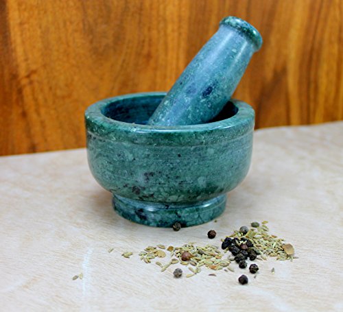 Image 4 of KLEO 4" Wide Green Natural Stone Mortar and Pestle Set