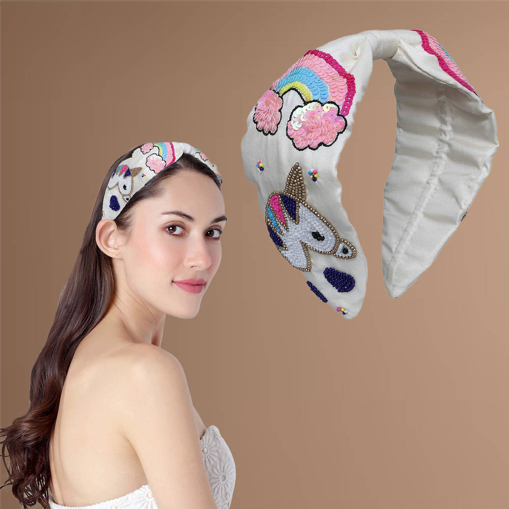Image 1 of 1 pc for the product Majestique Floral Bead Embroidered Embellished Fabric Hair Band Accessories - 1Pc