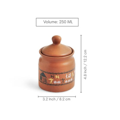 Image 6 of ExclusiveLane Warli Village Tales Handcrafted Ceramic Pickle Jar Set of 4, 250 ML