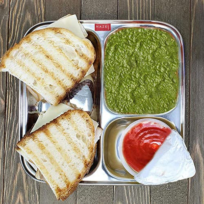 Image 2 of HAZEL Pav Bhaji Plates for Restaurant Stainless Steel Compartment Plate 22 cm