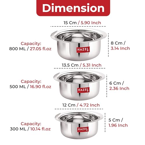 Image 4 of HAZEL Small Utensils Set for Kitchen | Set of 3 (300 ml, 500 ml & 800 ml)
