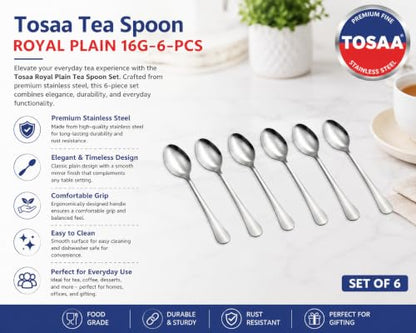 Image 3 of Tosaa Tea Spoon Royal Plain 16G-6-Piece Stainless Steel Spoon Set