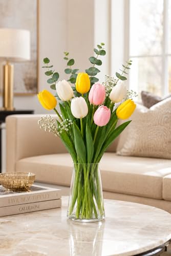 Image 1 of Default Title for the product Divyakosh Artificial Flowers for Vase (Vase Not Included)- Luxury Tulip Flower Bouquet with Eucalyptus & Baby's Breath, Faux Floral Arrangement for Home Decor, Living Room, Wedding Decoration, Office