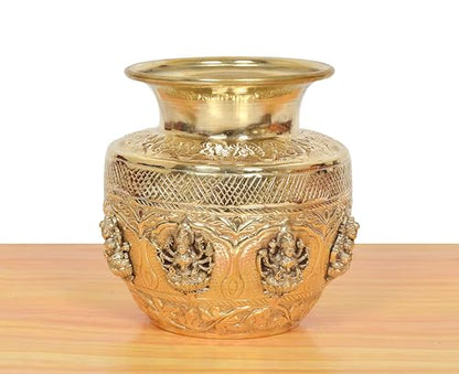 Image 5 of Dattatreya Brass Ashtalakshmi Kalash Laxmi Lota Decorative Karwa Chauth Diwali Pooja for Home Decor Temple Pooja Mandir Showpiece (Height: 5 Inch)