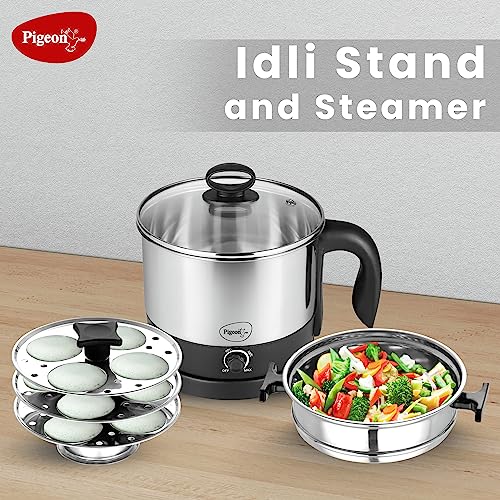 Image 3 of Pigeon By Stovekraft 1.5 Liters Multipurpose Kessel 3 In 1 Value Pack, Multi Cooker, Idli Stand With 3 Plates, Steamer With Stainless Steel Stand (Black & Silver), 600 Watts