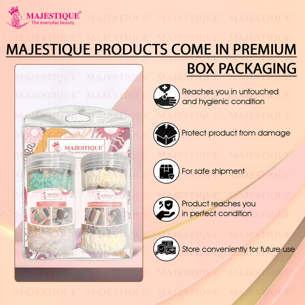Image 8 of Majestique Multi Designs Cotton Stretchable Hair Rubber Band Ponytail Holder - 11Pcs