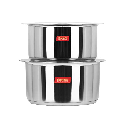 Image 1 of Default Title for the product Sumeet Large Size Stainless Steel Induction Bottom (Encapsulated Bottom) Induction & Gas Stove Friendly Container/Tope/Cookware with Lid Set of 2 Pc. Size No.17 (5 Ltr), Size No. 18 | 6 liter