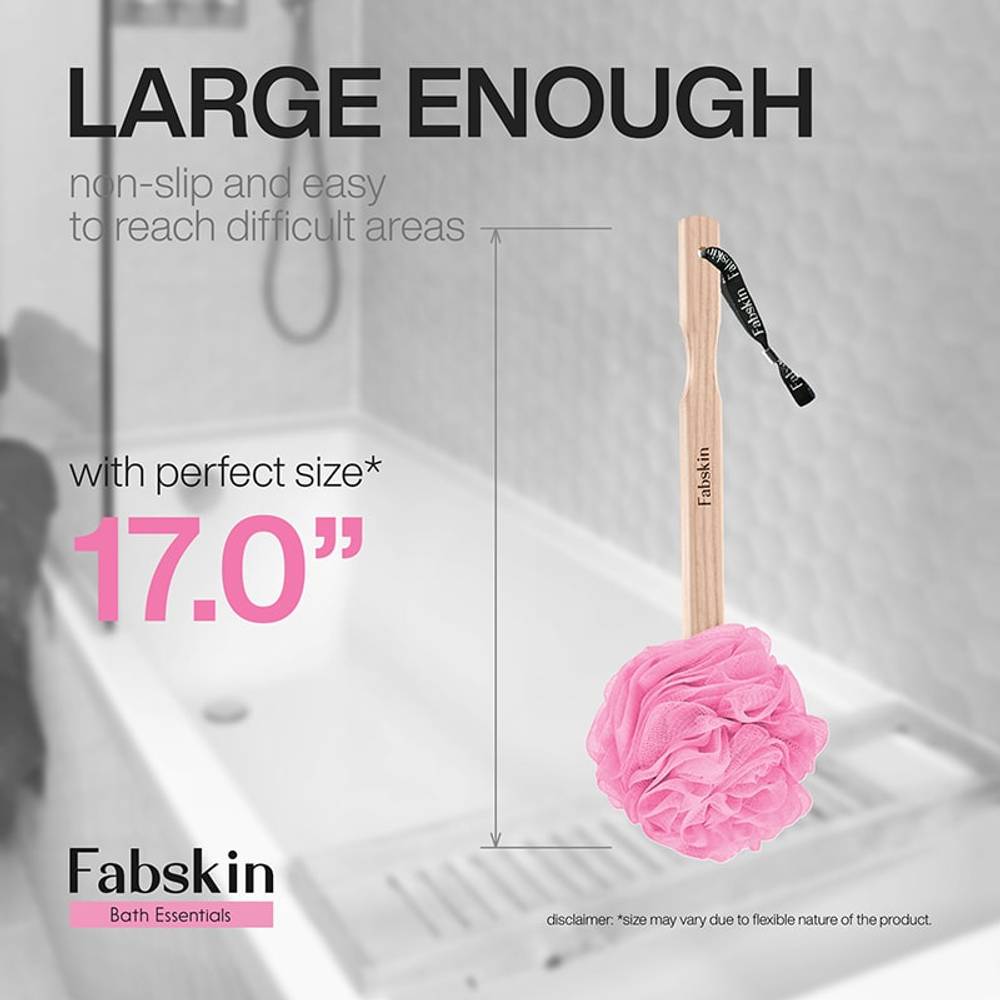Image 5 of Fabskin Loofah Duo Pack - Bath Brush With Wooden Handle & Round Loofah - For Men & Women-Pink