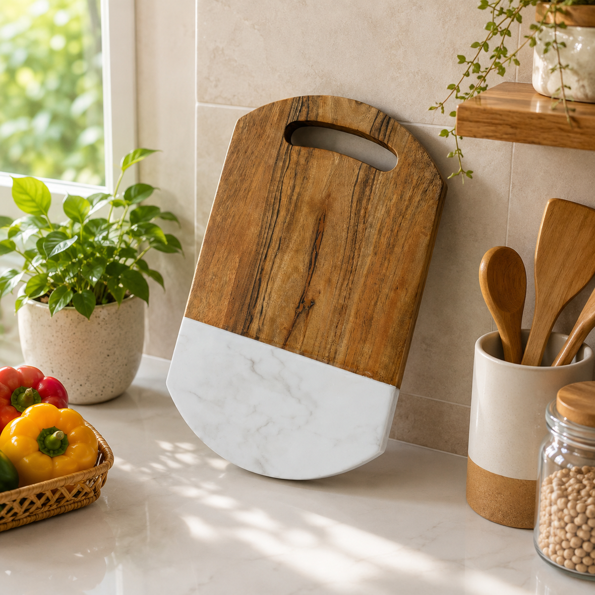Image 1 of Default Title for the product Sattvya Gifting White Marble Design Chopping Board