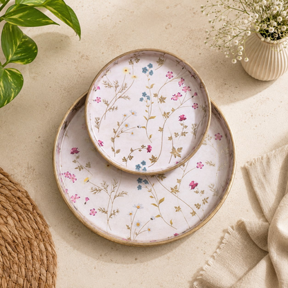 Image 1 of Default Title for the product Sattvya Gifting Floral Printed Round Serving Trays - Set of 2