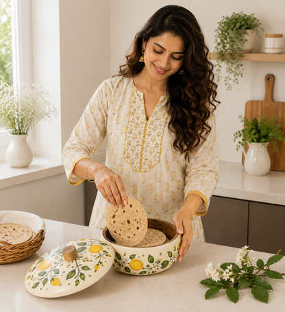 Image 2 of Sattvya Gifting Lemon Floral Roti Bowl
