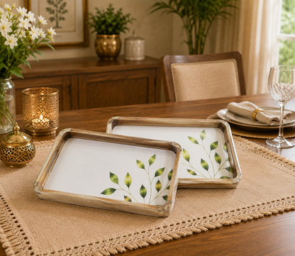 Image 1 of Default Title for the product Sattvya Gifting Leaves Rectangular Serving Trays - Set of 2