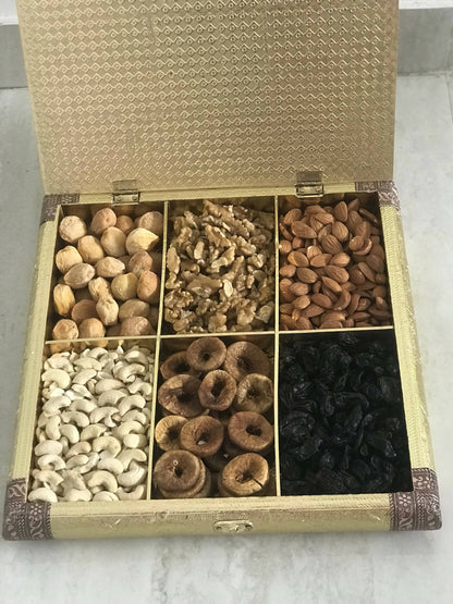 Image 1 of Gift Box for the product SK Mithaii | Assorted Hibiscus Flower Design Dry Fruit Gift Box |Almonds |Apricots |Walnuts | Cashews |Figs | Black Resins