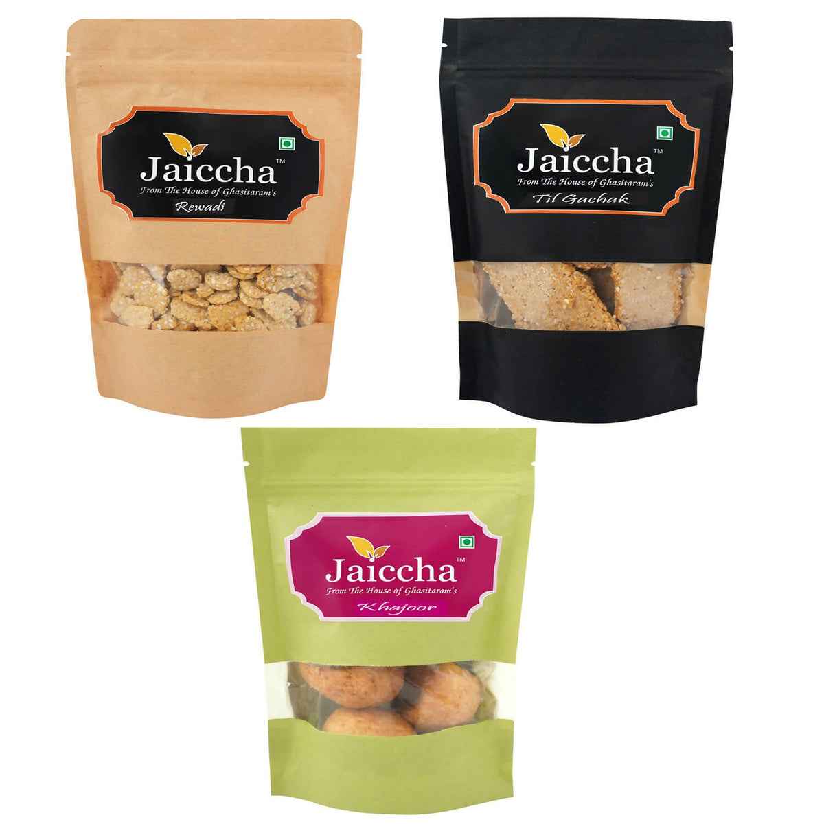 Image 1 of Ghasitaram Sankranti /Lohri Sweets Til Gachak, Lohri Khajoor And Gud Rewadi Pouches Combo