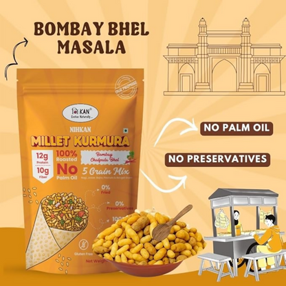 Image 2 of NIHKAN Roasted Ragi Jowar Bajra Kurmura Puffs Mix - Bombay Chatapata Bhel