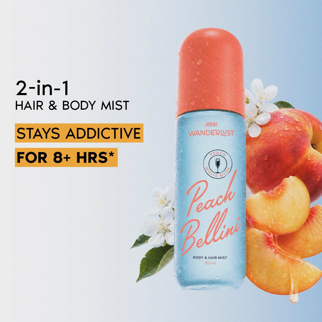 Image 2 of Wanderlust Peach Bellini Fruity Fresh Perfume Body & Hair Mist with White Musk