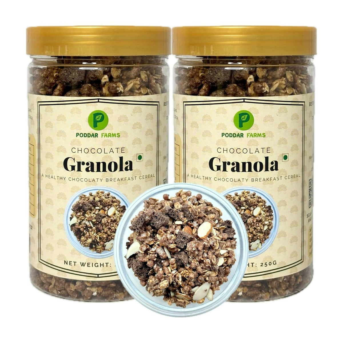 Image 2 of 250 gm / Pack of 2 for the product Poddar Farms Chocolate Granola Crunchy, Nutritious Mix Breakfast Cereal