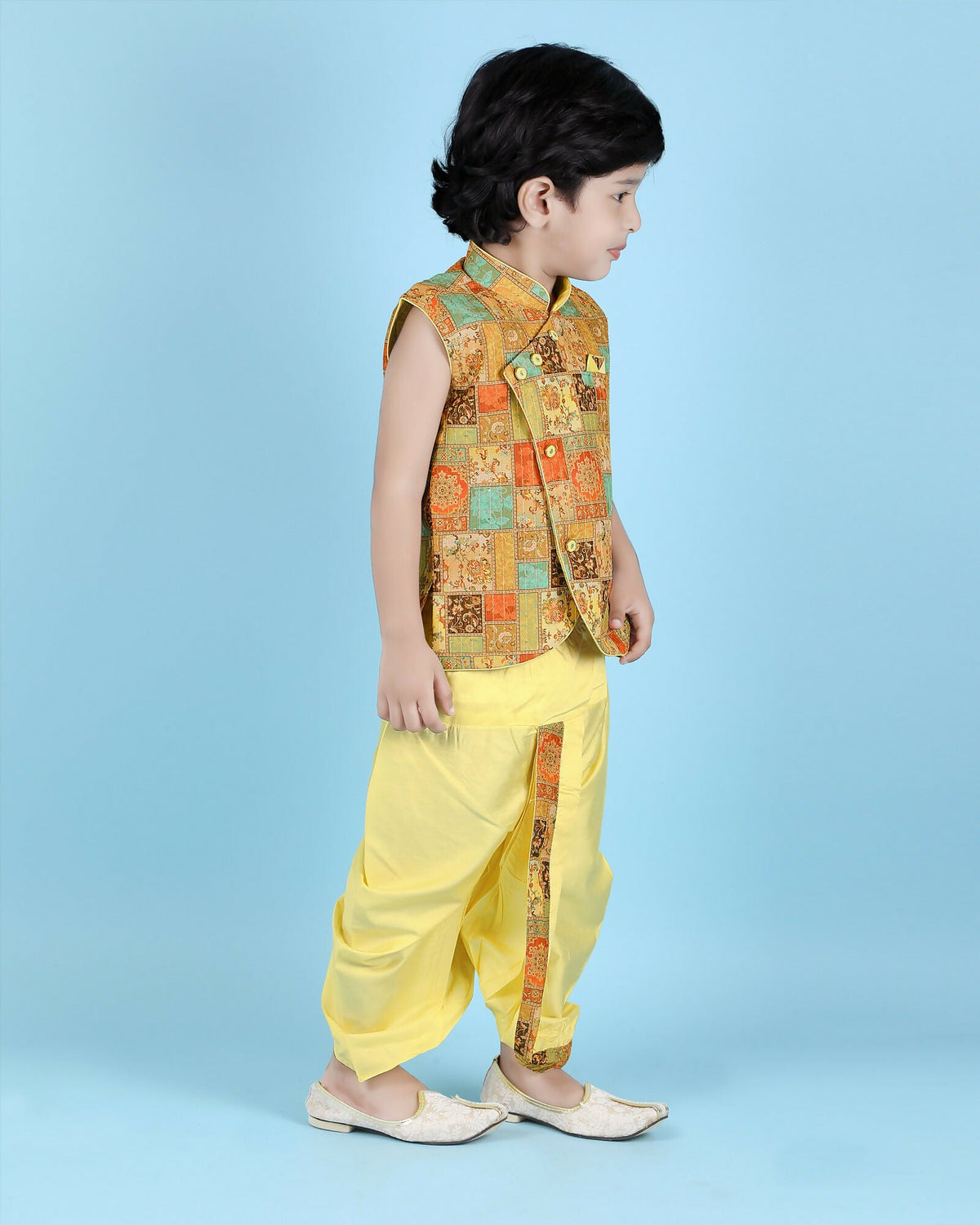 Image 3 of Joban Fashion Kids Island Cotton Sleeveless printed Kurta and Solid Dhoti - Yellow