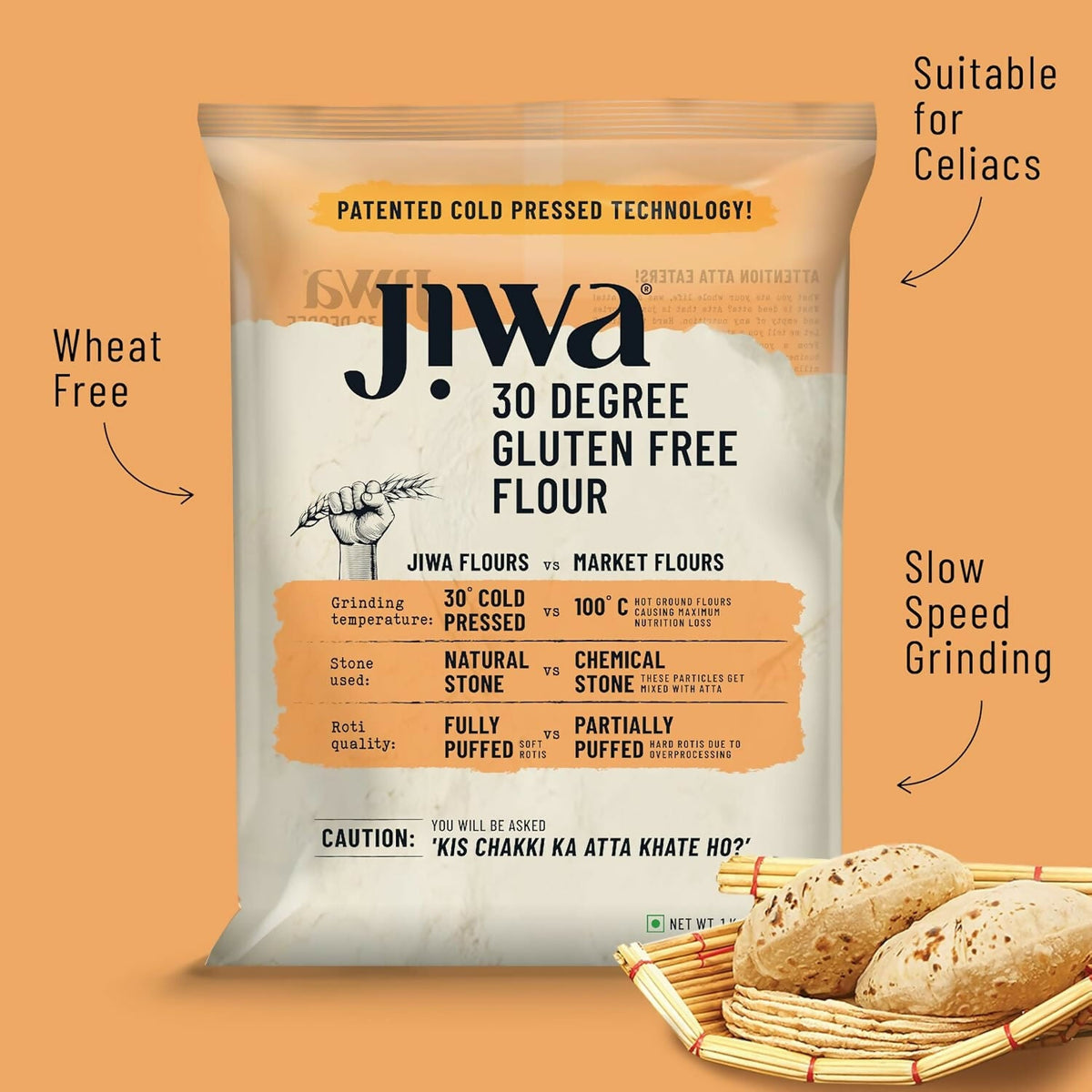 Image 2 of Jiwa 30 Degree Gluten Free Flour/Atta, Wheat Free