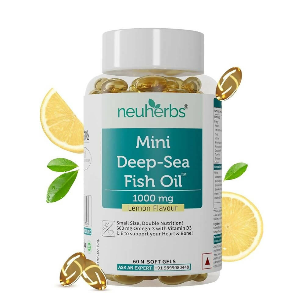 Image 1 of 60 softgels for the product Neuherbs Mini Deep Sea Omega 3 Fish Oil 1000 mg Soft Gels - Lemon Flavor