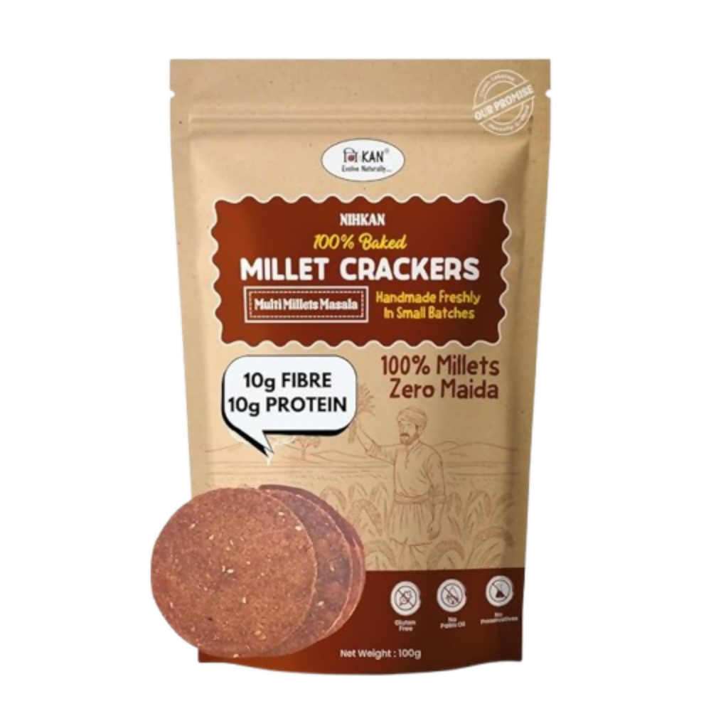 Image 1 of 100 gm / Pack of 1 for the product NIHKAN Bajra Millet Crackers - Multi Millet Masala Flavour