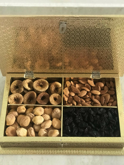 Image 1 of Gift Box for the product SK Mithaii | Assorted Rajasthani Elephant Design Dry Fruit Box | Almonds | Apricots | Figs | Black Resins |4 Partition