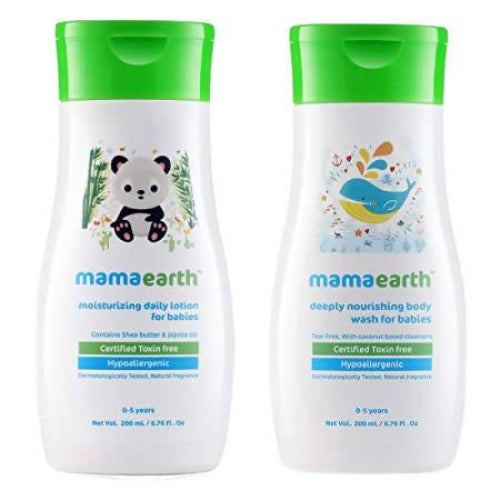 Image 1 of Combo Pack for the product Mamaearth Daily Moisturizing Lotion & Mamaearth Deeply Nourishing Baby Wash For Babies