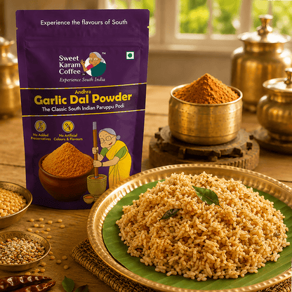 Image 2 of Sweet Karam Coffee Andhra Garlic Dal Powder (Pottu Kadalai Paruppu Podi)