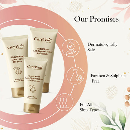 Image 6 of CareVeda Glutathione Skin Care Set of 3 | Face Cream & Face Wash, Sunscreen for Bright, Even-Toned Skin | Anti-Pigmentation & Glow Boost | For Men & Women