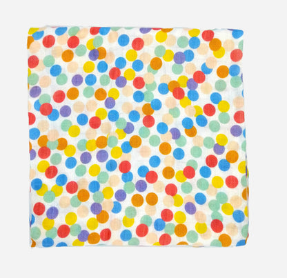 Image 4 of Kindermum Organic Cotton Muslin Swaddle Blanket 110 Cm X 110 Cm - Set Of 2 - Colorful Polka And Bear