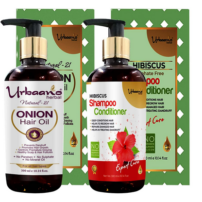 Image 1 of Urbaano Herbal Nourishing Onion Hair Oil & Anti Hairfall Hibiscus Shampoo
