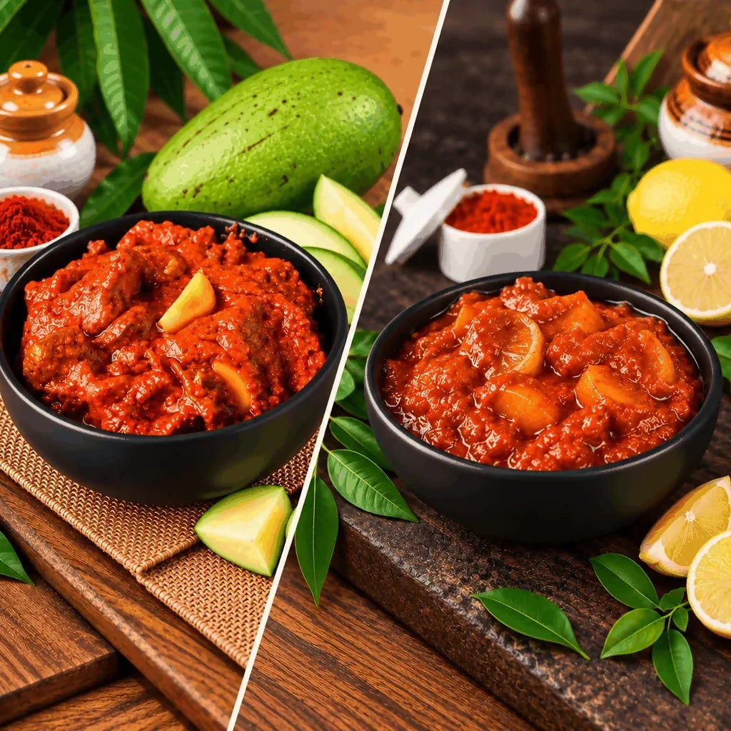 Image 1 of combo for the product Tenali Ruchulu Pickles Combo: Mango Pickle + Lemon Pickle