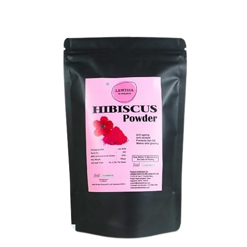 Image 1 of 100 gm / Pack of 1 for the product Lewisia In Organics Hibiscus Flower Powder for Face Pack & Hair Mask