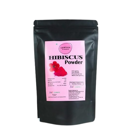Image 1 of 100 gm / Pack of 1 for the product Lewisia In Organics Hibiscus Flower Powder for Face Pack & Hair Mask