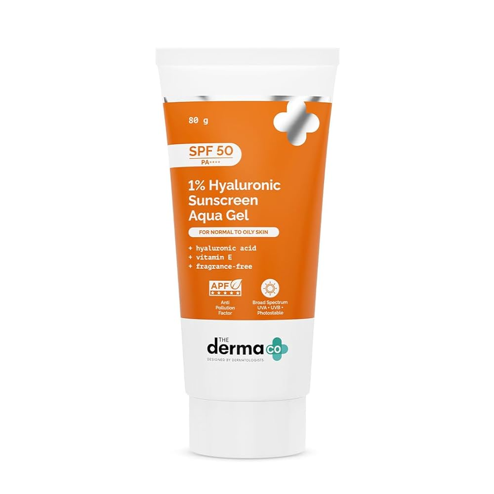 Image 1 of 80 gm for the product The Derma Co 1% Hyaluronic Sunscreen Aqua Gel with SPF 50