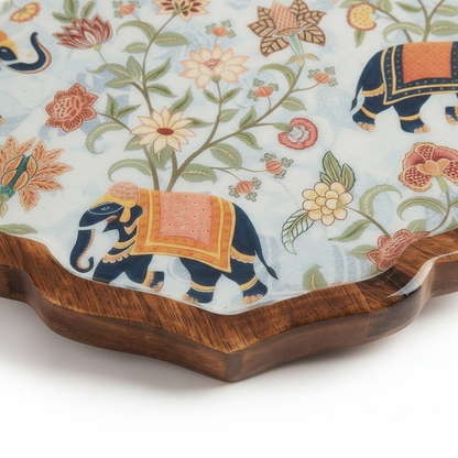 Image 4 of Sattvya Gifting Elephant and Floral Design Wooden Snacks Platter