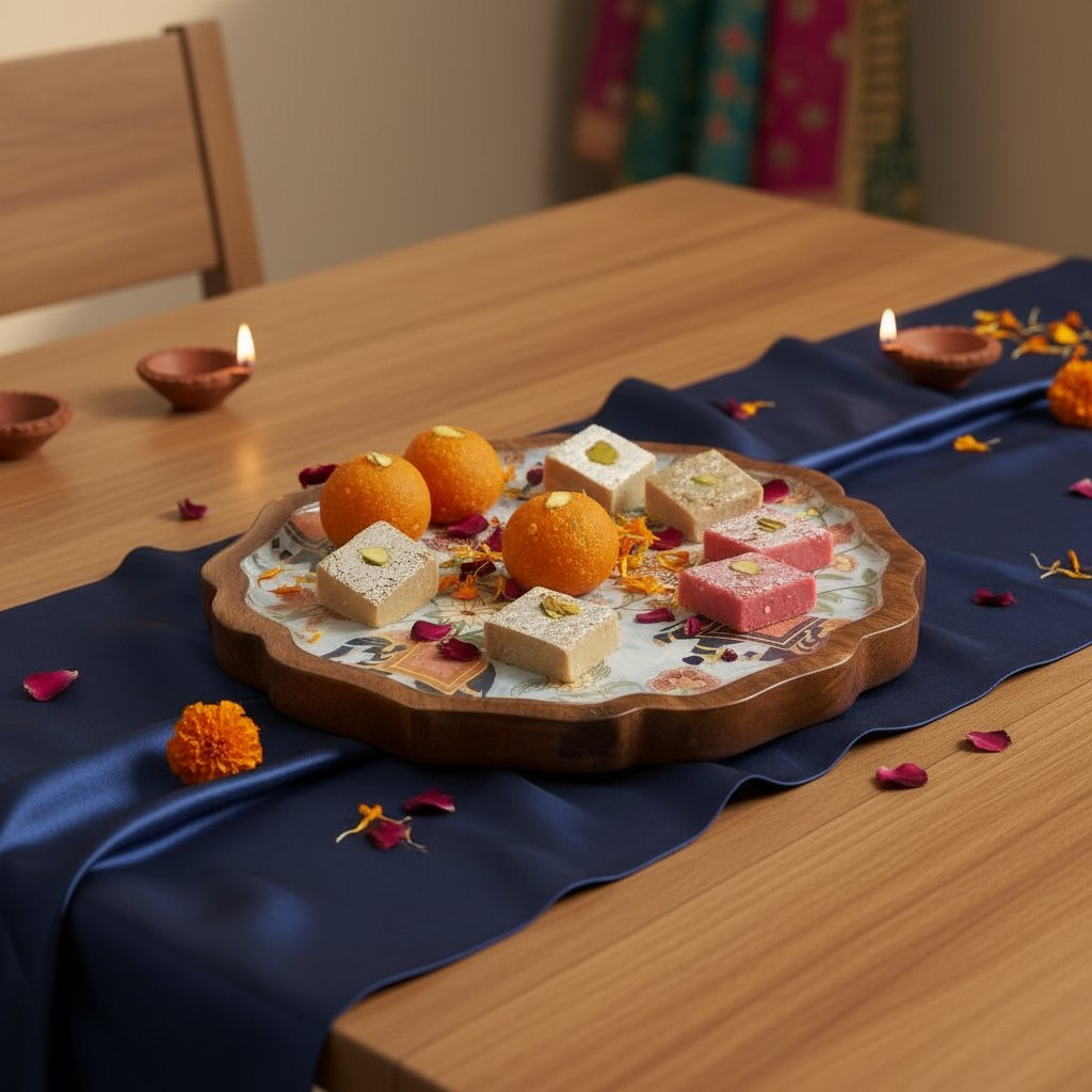 Image 2 of Sattvya Gifting Elephant and Floral Design Wooden Snacks Platter