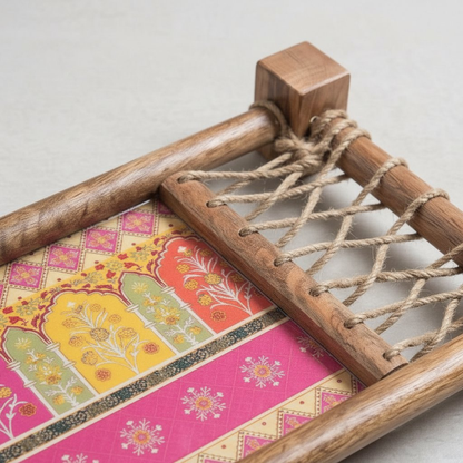 Image 3 of Sattvya Gifting Khatiya Pattern Wooden Snacks Platter